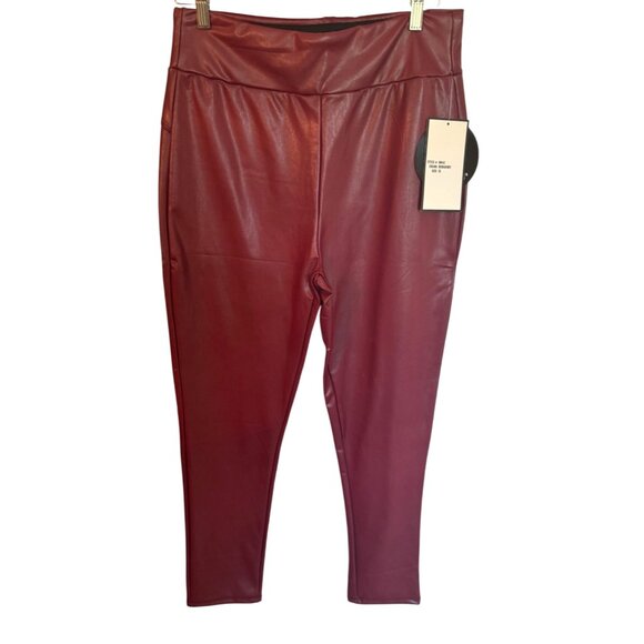NWT Burgundy Faux Leather Booty Lifter Leggings XL Athleisure Casual Sexy Glam - Picture 2 of 6